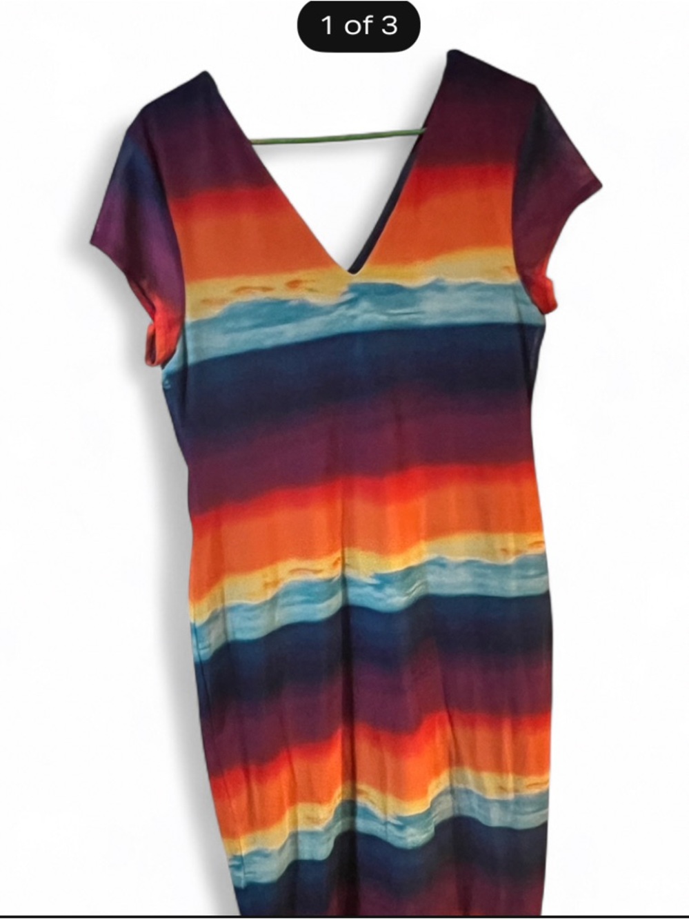 Ladies SZ LG Bold Elements Navy and Orange sunrise dress.